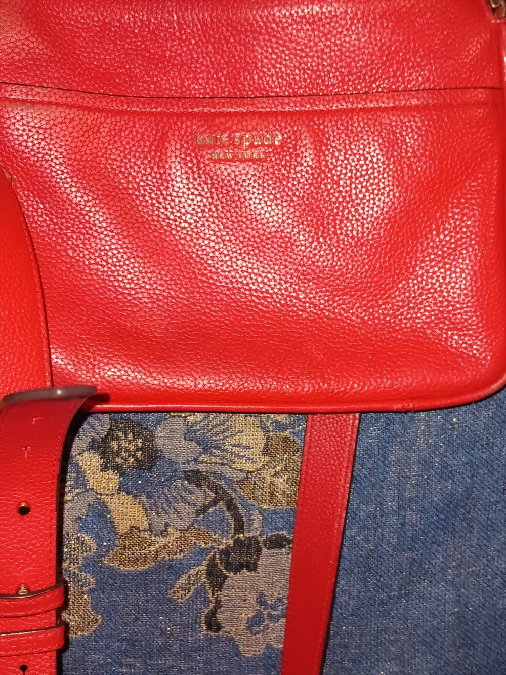 kate spade Red Pebbled Leather Crossbody Bag with Gold Logo